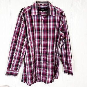 Mens Omega Italy Plaid Button Down Dress Shirt